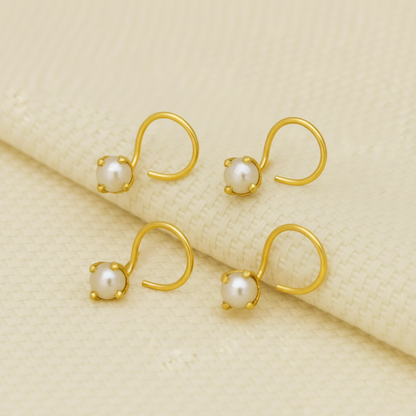 (13 Pcs ₹999 combo) Pearl Glow Gold Polish Silver Nose Pin