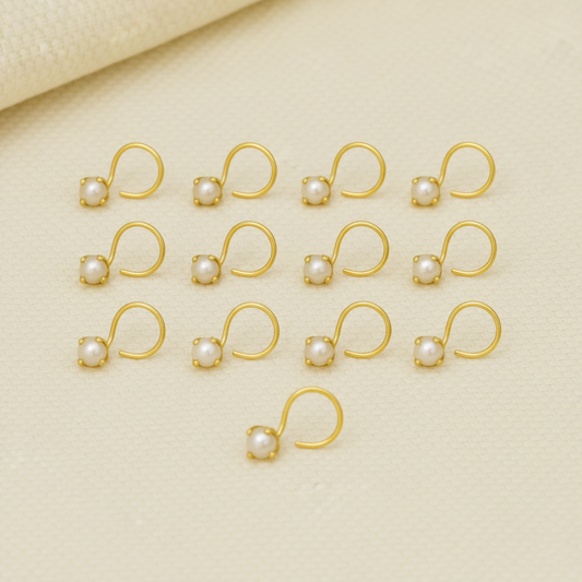 (13 Pcs ₹999 combo) Pearl Glow Gold Polish Silver Nose Pin