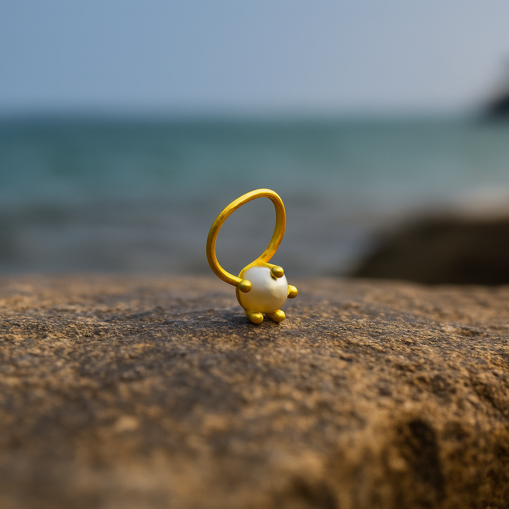 (13 Pcs ₹999 combo) Pearl Glow Gold Polish Silver Nose Pin