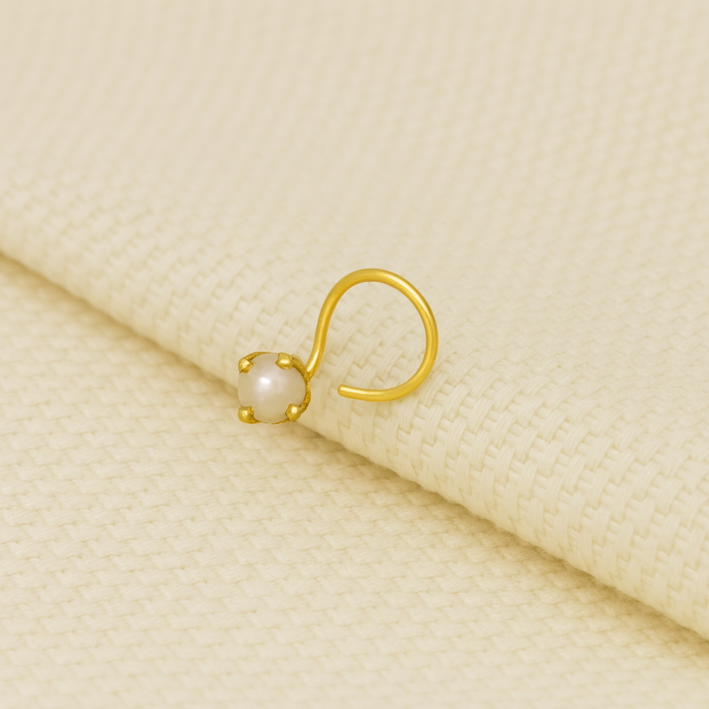 (13 Pcs ₹999 combo) Pearl Glow Gold Polish Silver Nose Pin