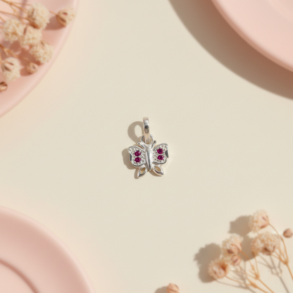 Pink Stone Butterfly Silver Pendant