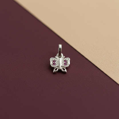 Pink Stone Butterfly Silver Pendant