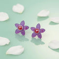 Pink Flower Stud Silver Earrings with Pearl Center