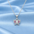 Pink Stone Butterfly Silver Pendant