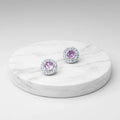 Pink & White Stone Halo Earrings in Silver