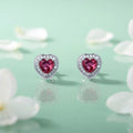 Pink and White Stone Heart Silver Earrings