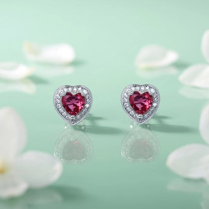 Pink and White Stone Heart Silver Earrings