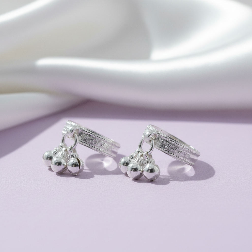 Plain Silver Toe Ring(Bichiya) with Hanging Ghungroo