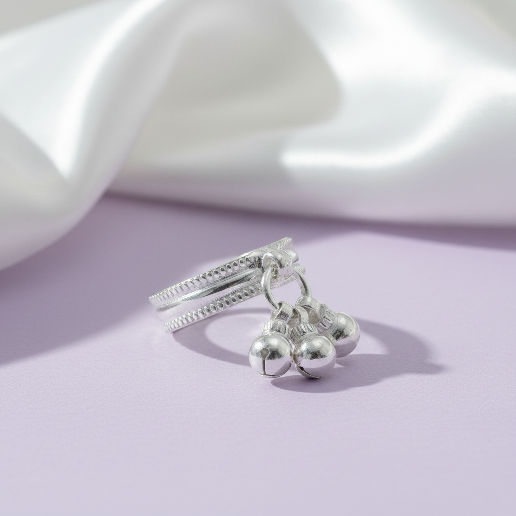 Plain Silver Toe Ring(Bichiya) with Hanging Ghungroo