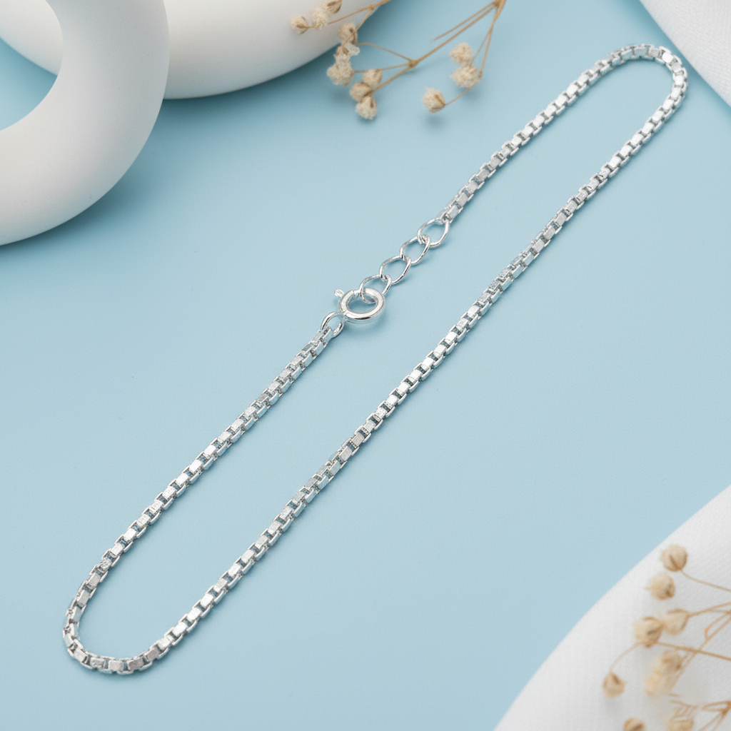 Premium Box Link Bracelet Pure Silver & Gold Polished Finish