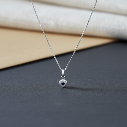 Premium Crafted Silver Heart Pendant Blue Stone Detail