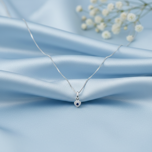Premium Crafted Silver Heart Pendant Blue Stone Detail
