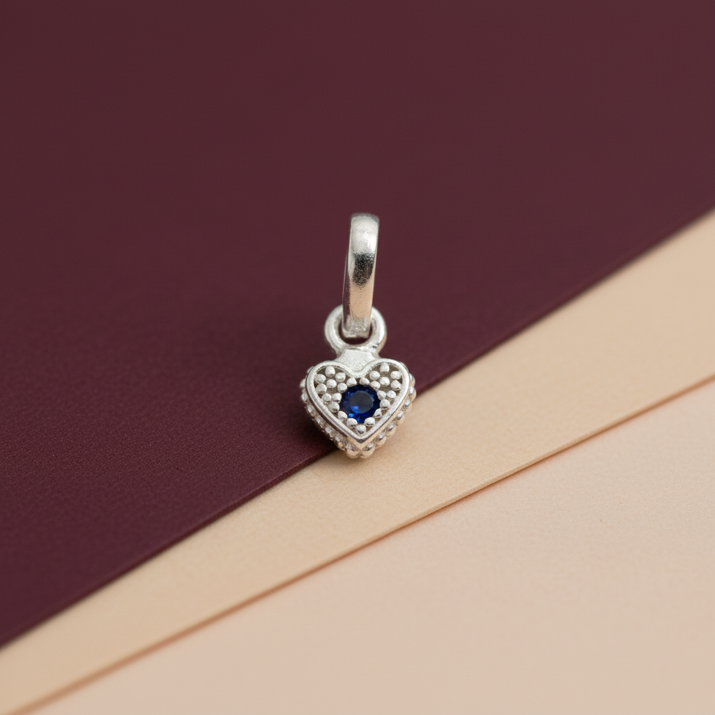 Premium Crafted Silver Heart Pendant Blue Stone Detail