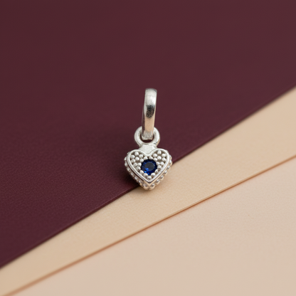 Premium Crafted Silver Heart Pendant Blue Stone Detail