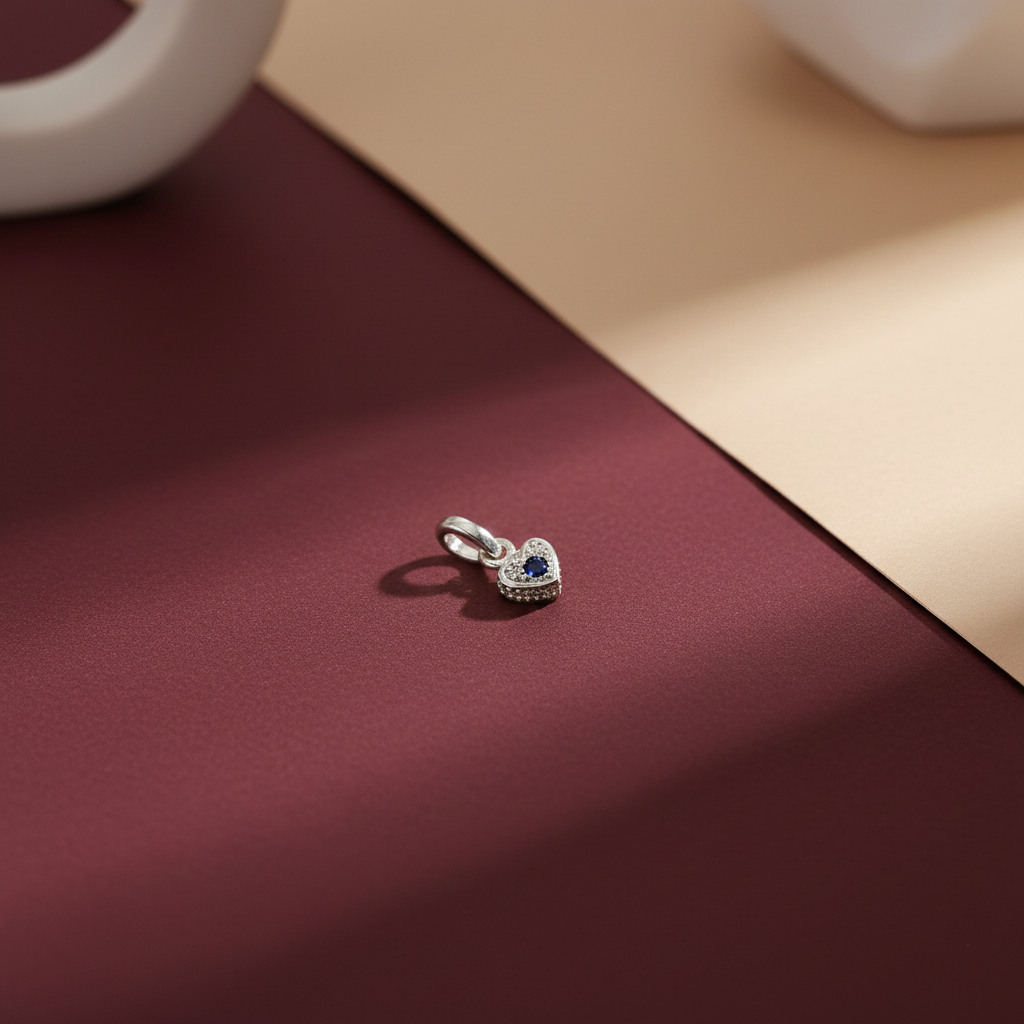 Premium Crafted Silver Heart Pendant Blue Stone Detail