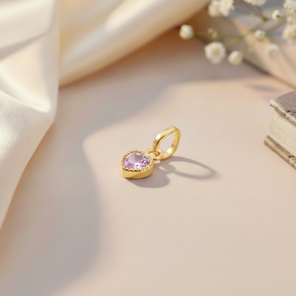 Premium Heart-Shaped Stone Gold Polish Silver Pendent Necklace