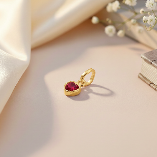 Premium Heart-Shaped Stone Gold Polish Silver Pendent Necklace