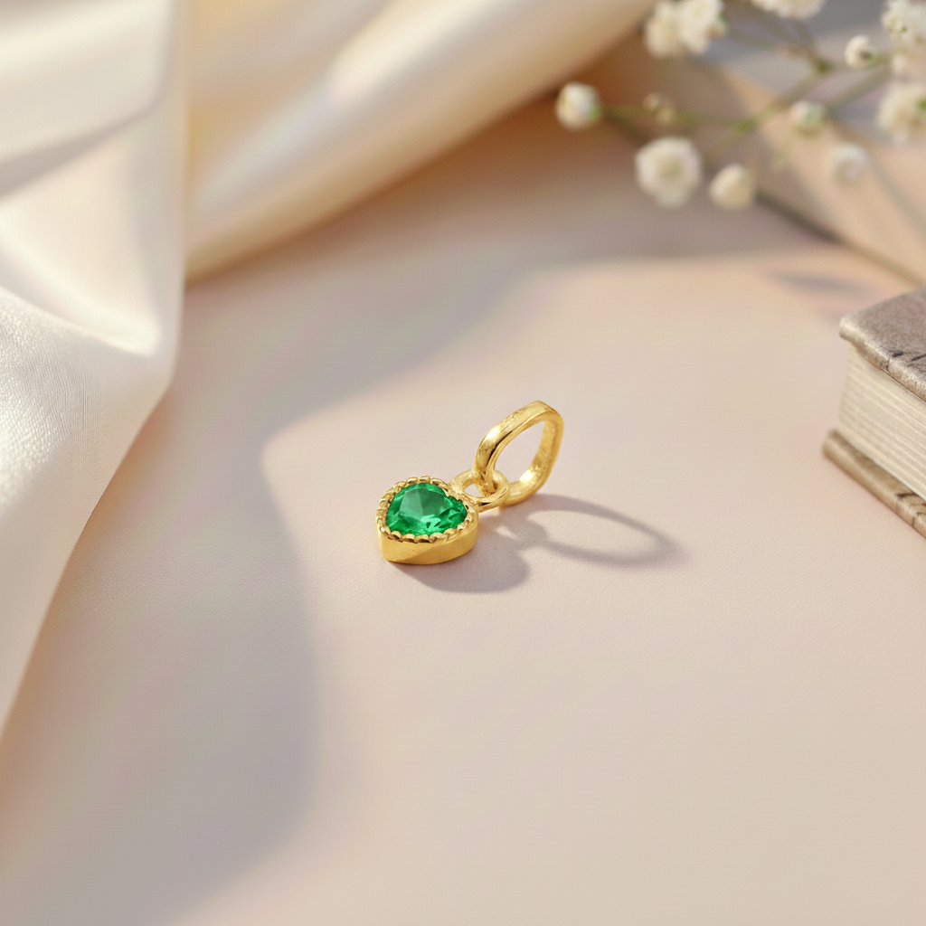 Premium Heart-Shaped Stone Gold Polish Silver Pendent Necklace