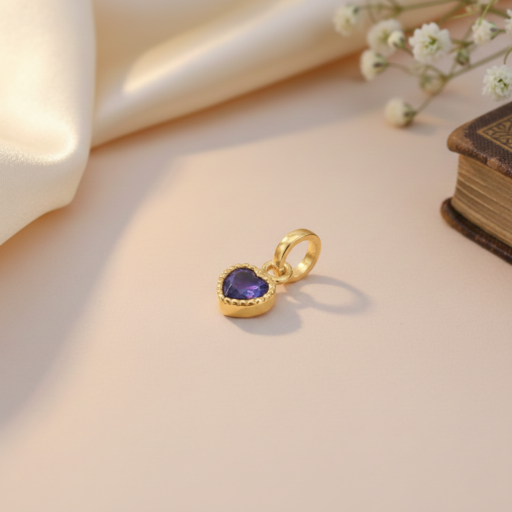 Premium Heart-Shaped Stone Gold Polish Silver Pendent Necklace