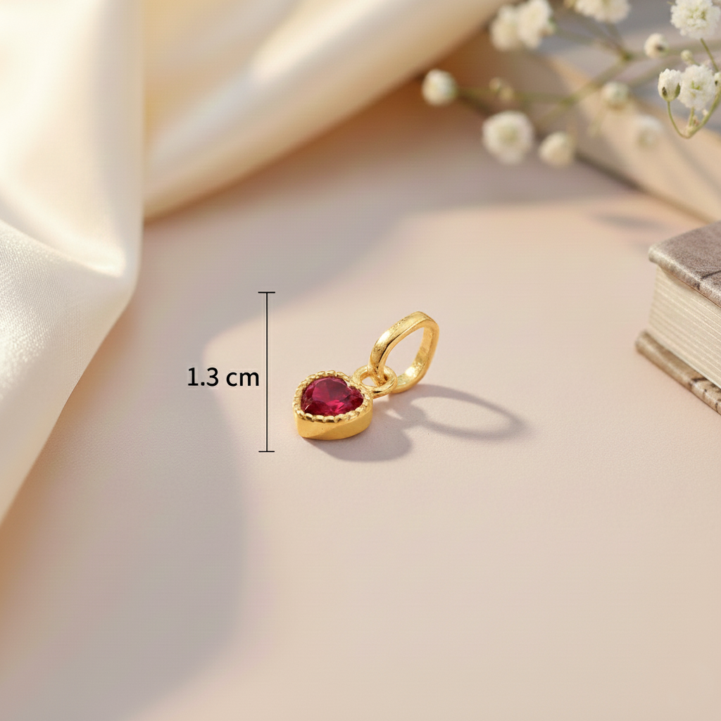 Premium Heart-Shaped Stone Gold Polish Silver Pendent Necklace