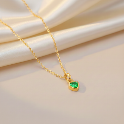 Premium Heart-Shaped Stone Gold Polish Silver Pendent Necklace