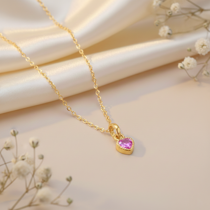Premium Heart-Shaped Stone Gold Polish Silver Pendent Necklace