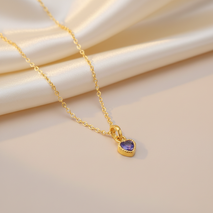 Premium Heart-Shaped Stone Gold Polish Silver Pendent Necklace