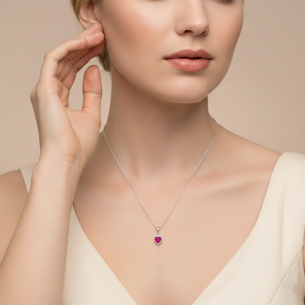 Premium Heart-Shaped Stone Silver Pendent Necklace