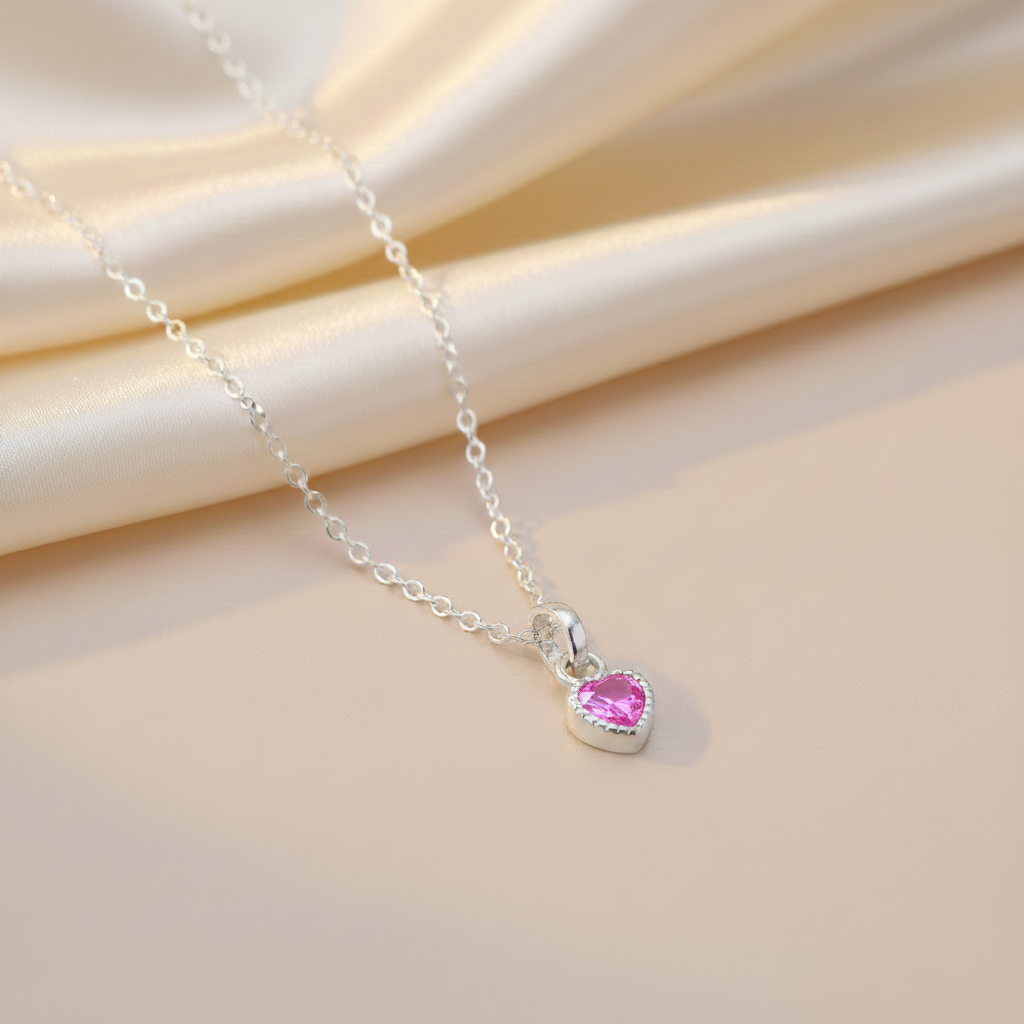 Premium Heart-Shaped Stone Silver Pendent Necklace