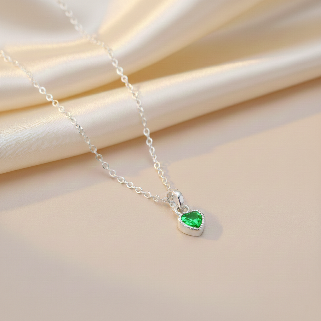 Premium Heart-Shaped Stone Silver Pendent Necklace