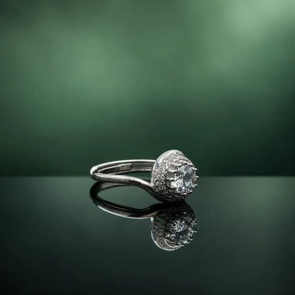 Premium Silver Adjustable Halo Solitaire Ring for Women