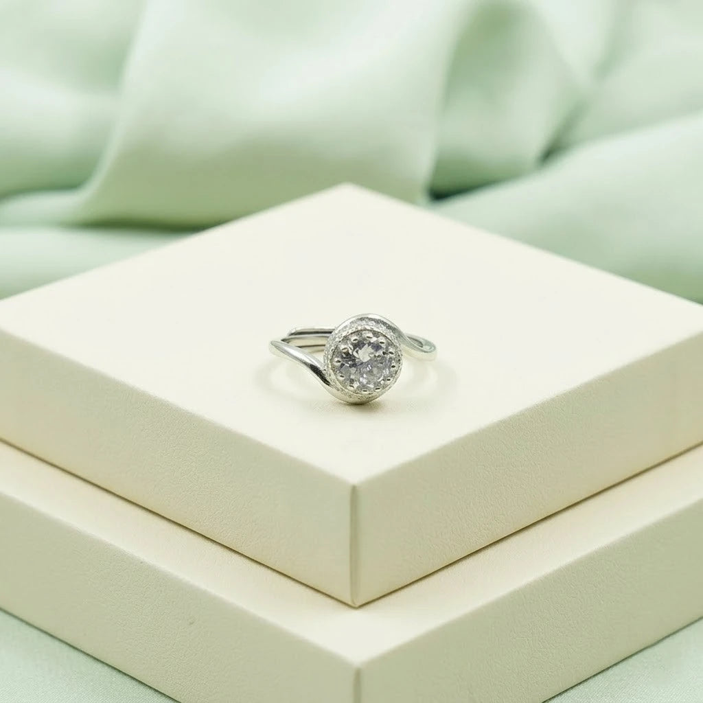 Premium Silver Adjustable Halo Solitaire Ring for Women