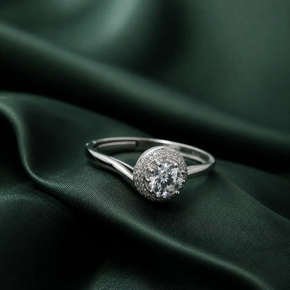 Premium Silver Adjustable Halo Solitaire Ring for Women