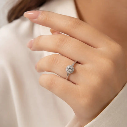 Premium Silver Adjustable Halo Solitaire Ring for Women