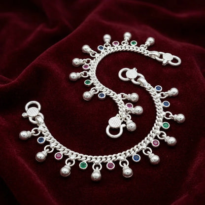 Premium Silver Baby Anklet Payal with Multicolor Charms for Kids