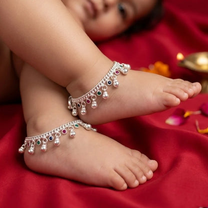 Premium Silver Baby Anklet Payal with Multicolor Charms for Kids