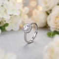 Luxury Adjustable Halo CZ Statement Ring in Silver Tone