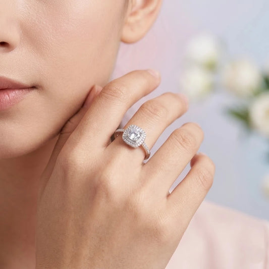 Premium Silver Tone Halo CZ Ring – Adjustable Fashion Jewelry