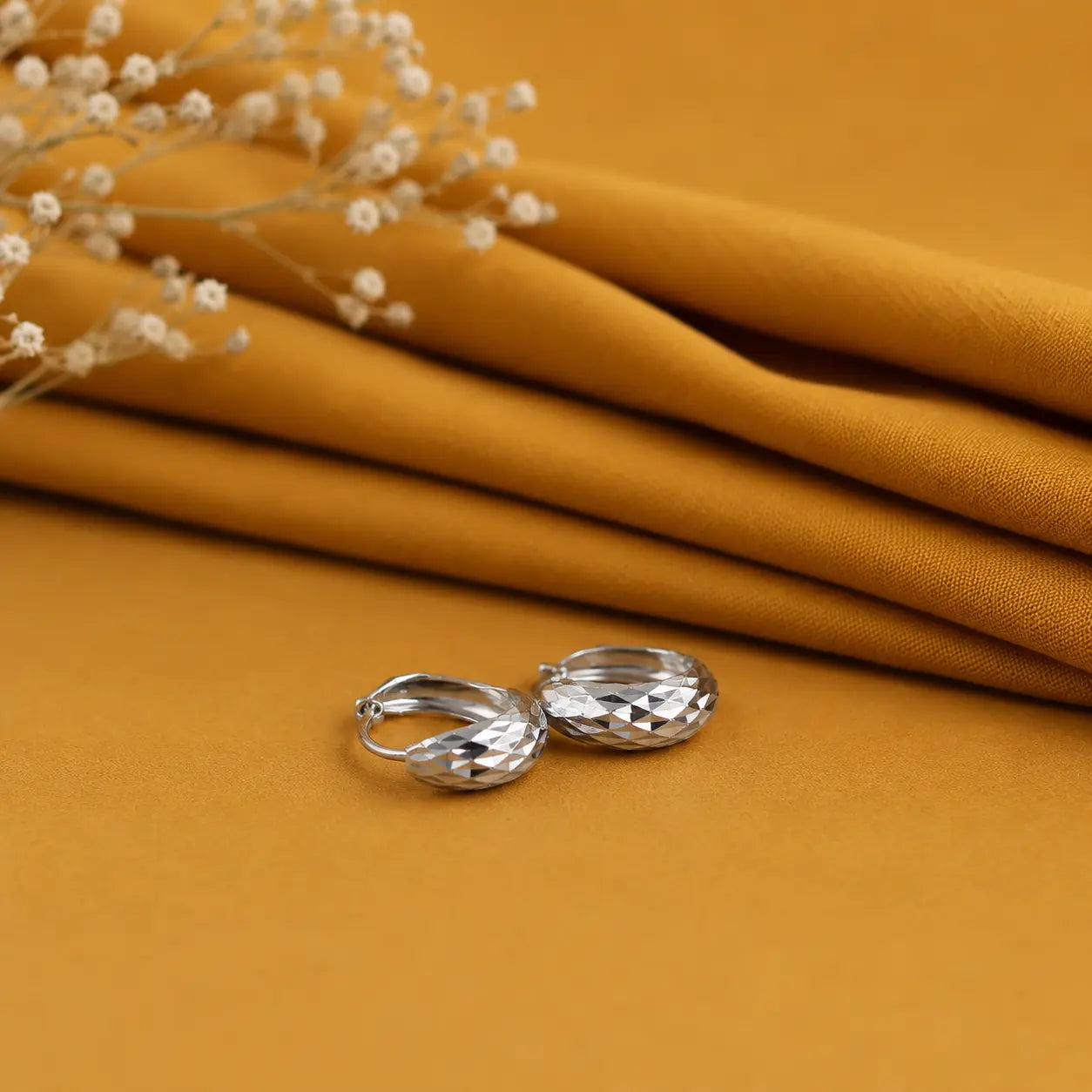 Premium Textured Silver Hoop Earrings