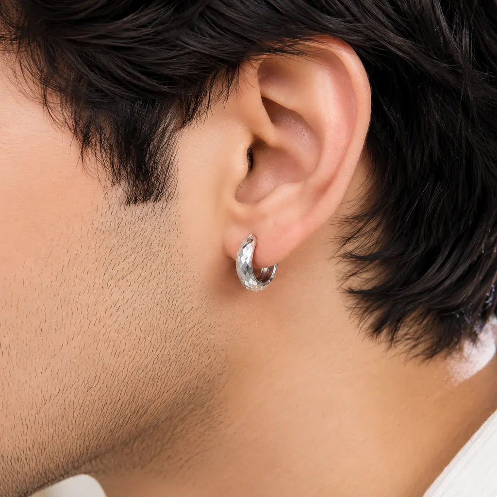 Premium Textured Silver Hoop Earrings