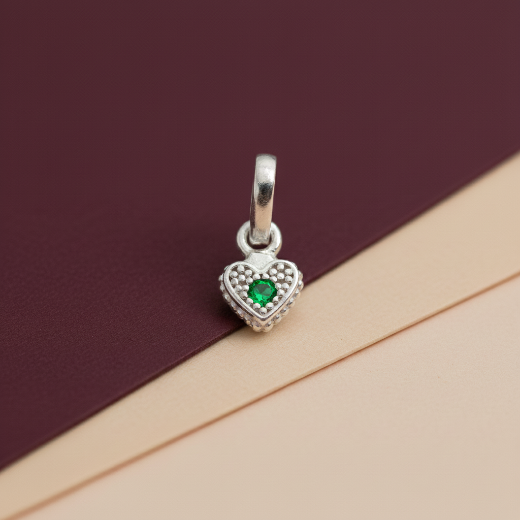 Premium Crafted Silver Heart Pendant Blue Stone Detail