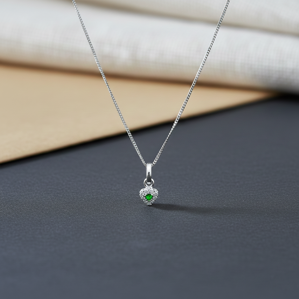 Premium Crafted Silver Heart Pendant Blue Stone Detail