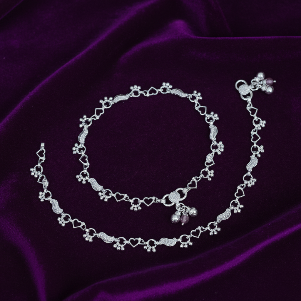 Premium Heart Pattern Silver Payal Symbol of Love & Grace