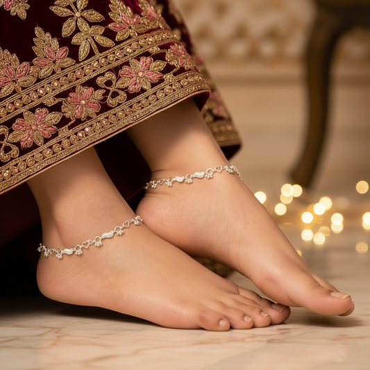 Premium Heart Pattern Silver Payal Symbol of Love & Grace