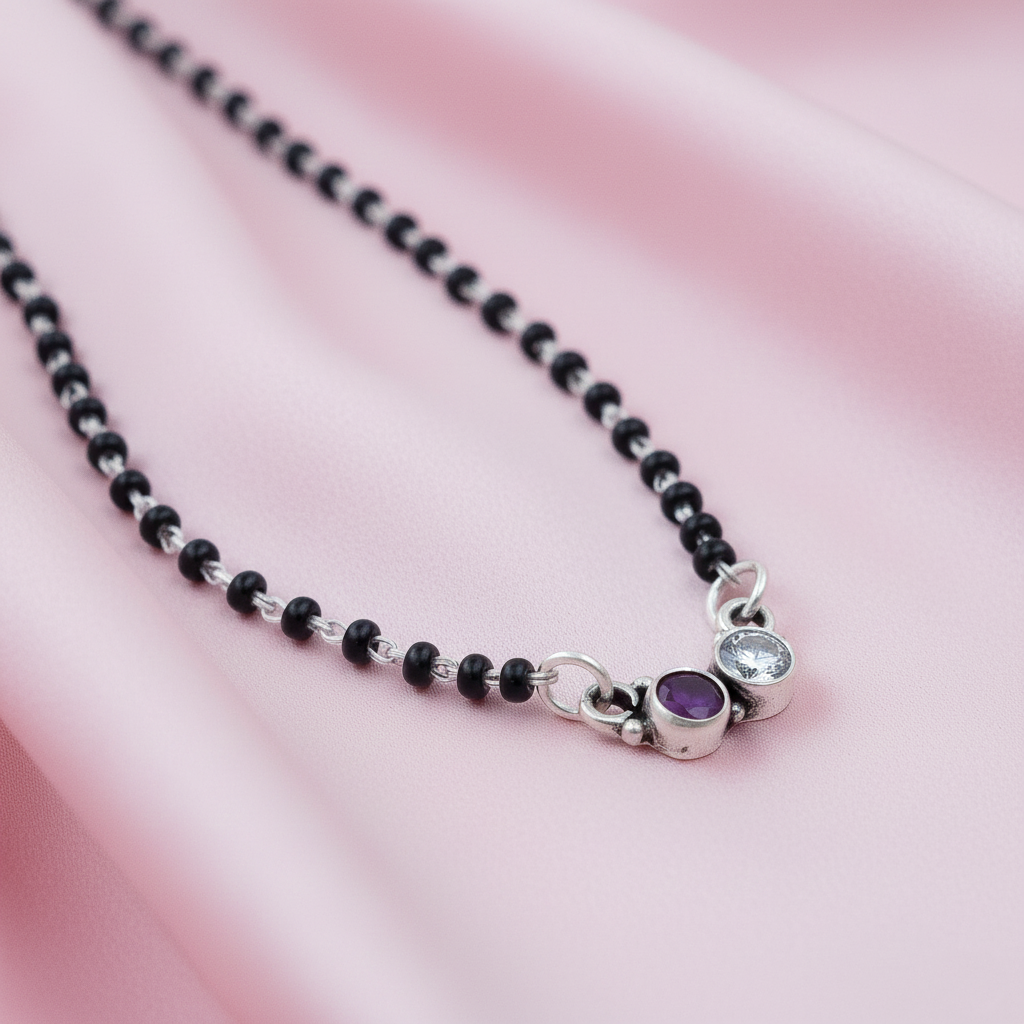 Premium Ruby and White Stone Silver Mangalsutra