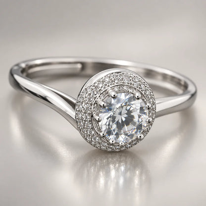 Premium Silver Adjustable Halo Solitaire Ring for Women