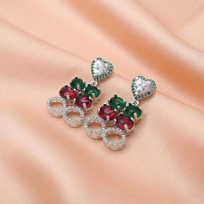 Premium Silver Bridal Jewellery Set of Gemstone Necklace And Earrings