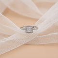 Princess Cut Halo Diamond Engagement Ring with Pave Band (Silver Finish)