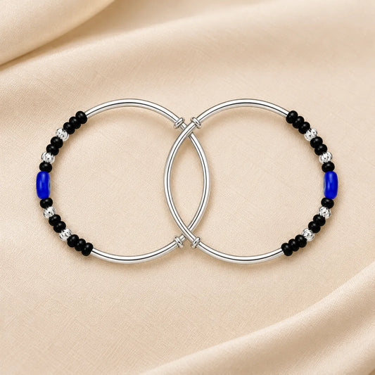 Protective Silver Baby Kada Studded with Evil Eye and Black Beads