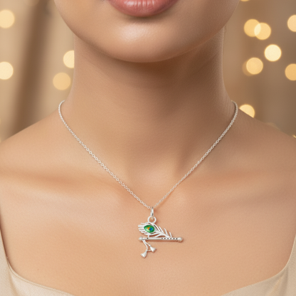 Pure Silver Flute Pendant with Morpankh Detailing